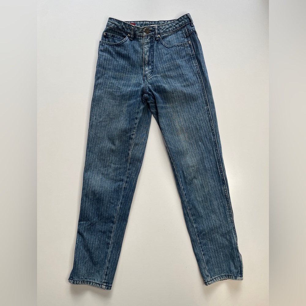 SASSON High Waisted Ankle Zip Tapered‎ Leg Jean Womens Junior 7 (24x27) Striped